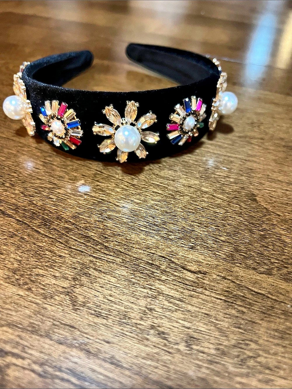 Embellished Jeweled Headband in Black & Multicolor
